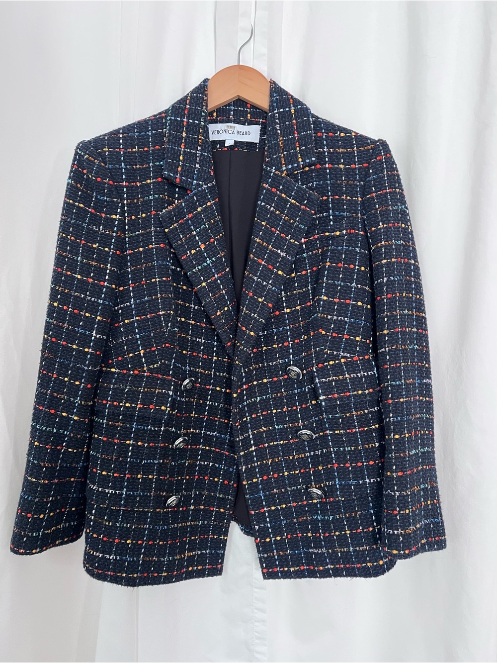 Veronica Beard Rumer Dickey Jacket in navy multi tweed.